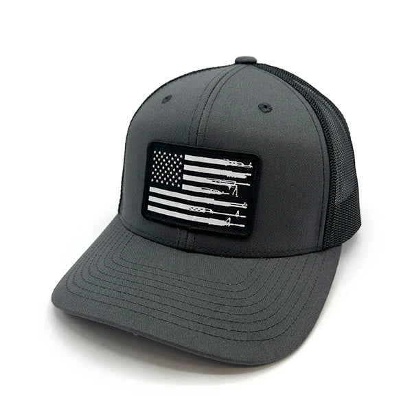 Firearm Flag Woven Patch Hat Grey